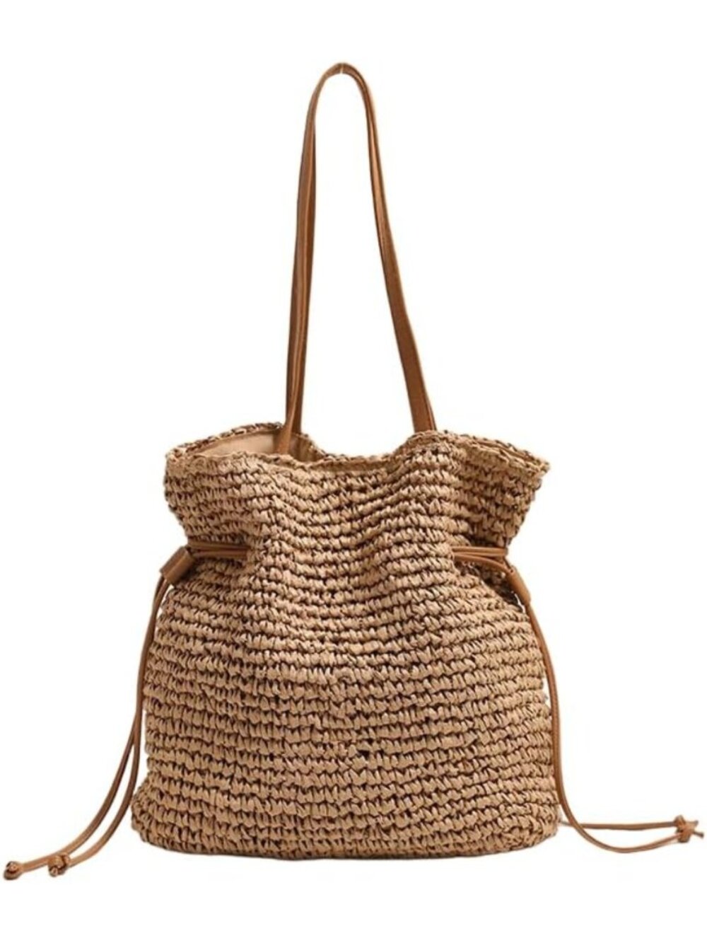 Trendy Women's Straw Woven Beach Tote Bag - Boho Crochet Summer Shoulder Purse